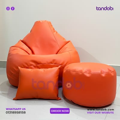 XXL Bean Bag Chair, Leg rest & Cushion - Combo Set - Orange Color_img_1