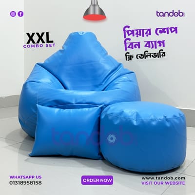 XXL Bean Bag Chair, Leg rest & Cushion - Combo Set - Sky Blue Color_img_0